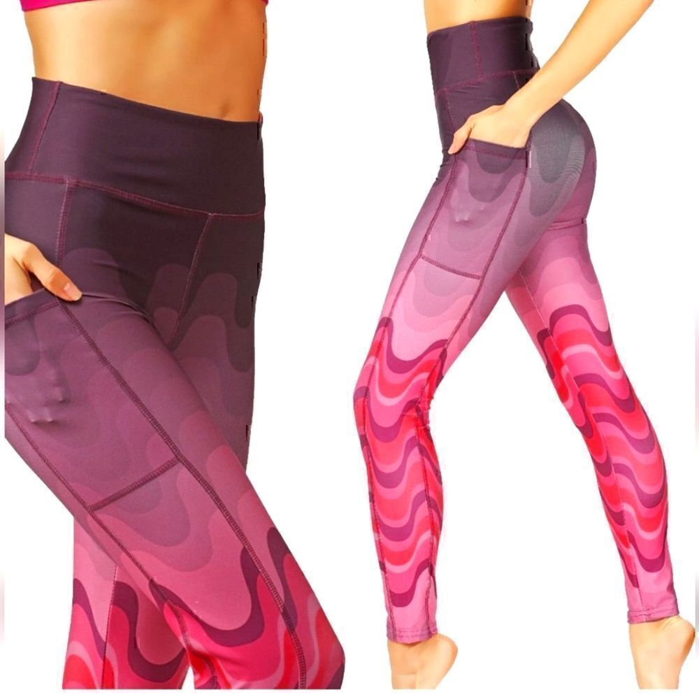 🔟CodeFit Top Trend Unique Wave Ombre Pattern. PINK/PURPLE Size L. Tummy control